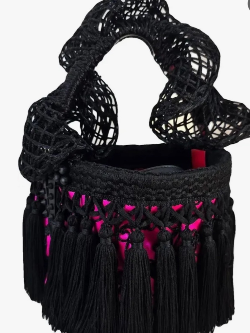 Christian Louboutin Black Woven Fringe Crossbody with Red Lining